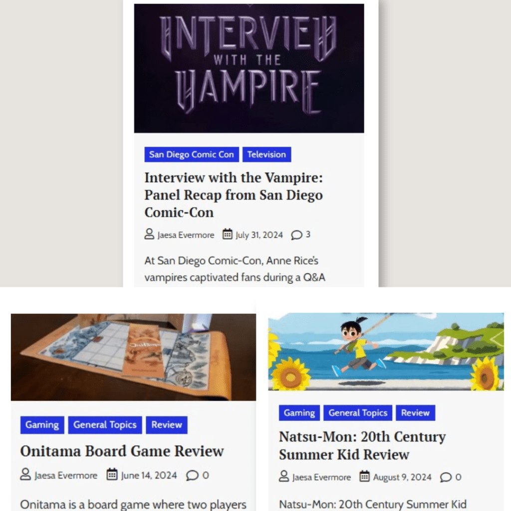 Previews of Articles I have written for Temple of Geek.